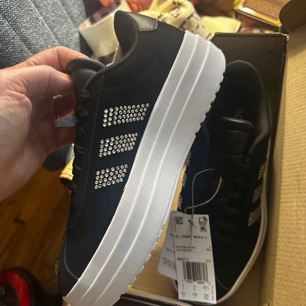 Adidas Black and White Sneakers with crystals